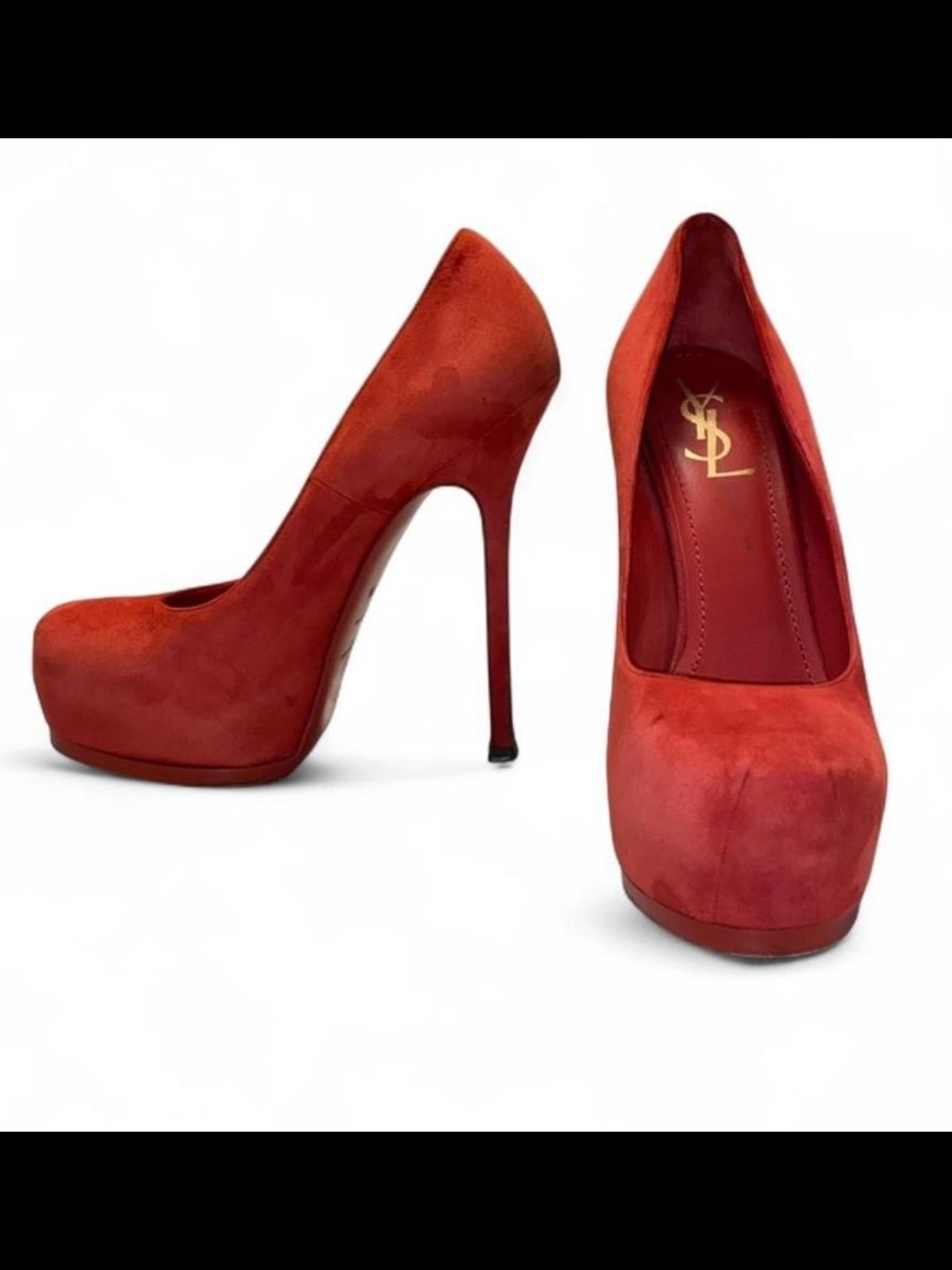 Saint Laurent Red Suede Platform Pumps